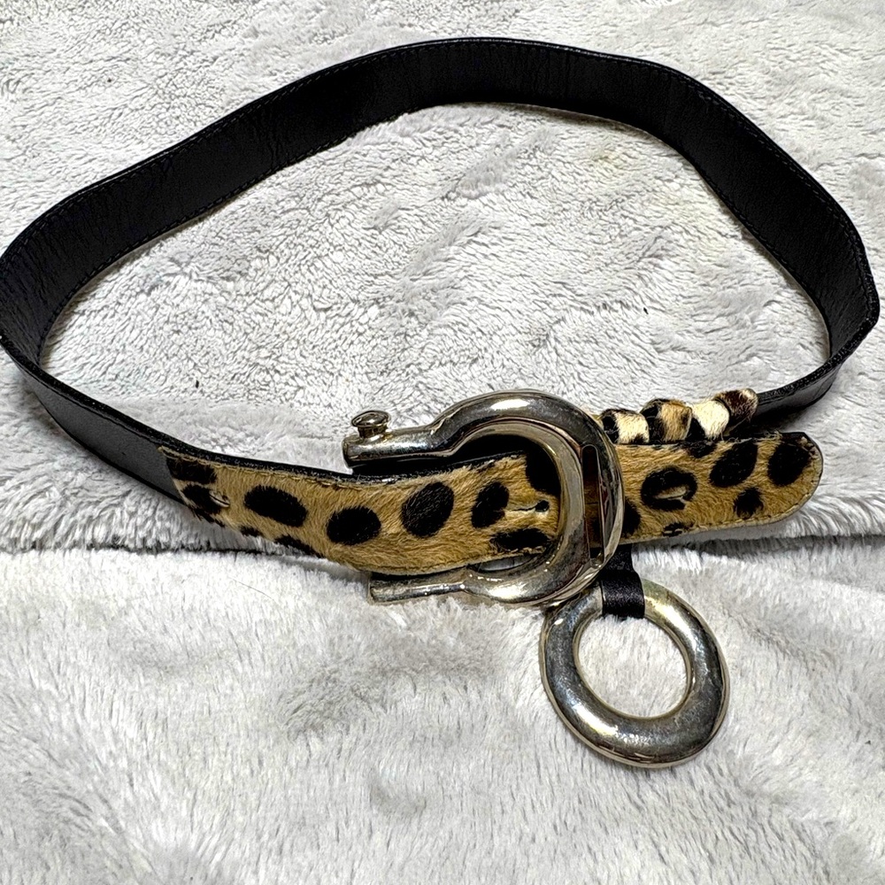 UGO CORREANI Leopard Print Belt with Silver Buckle made in Italy.